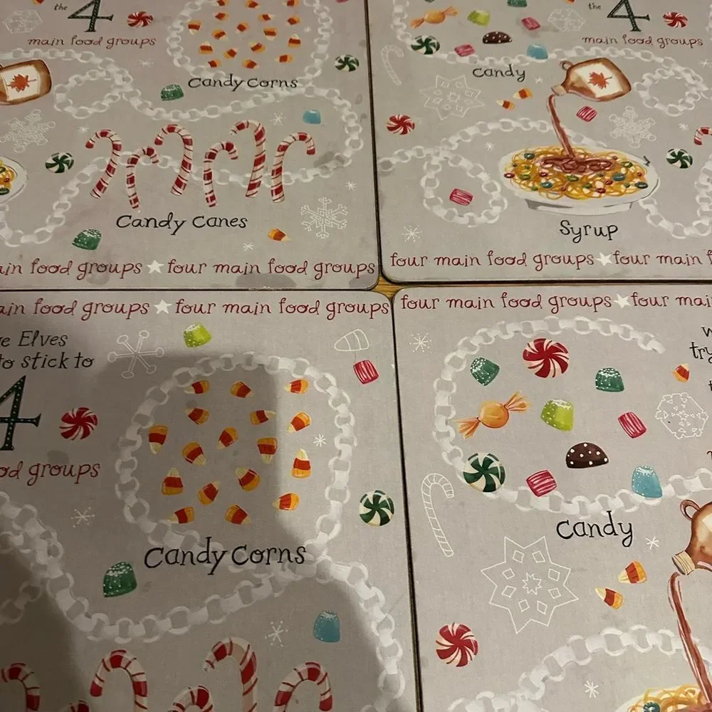 Pottery Barn Elf 6 Food Groups Cork Hard Placemats “read”